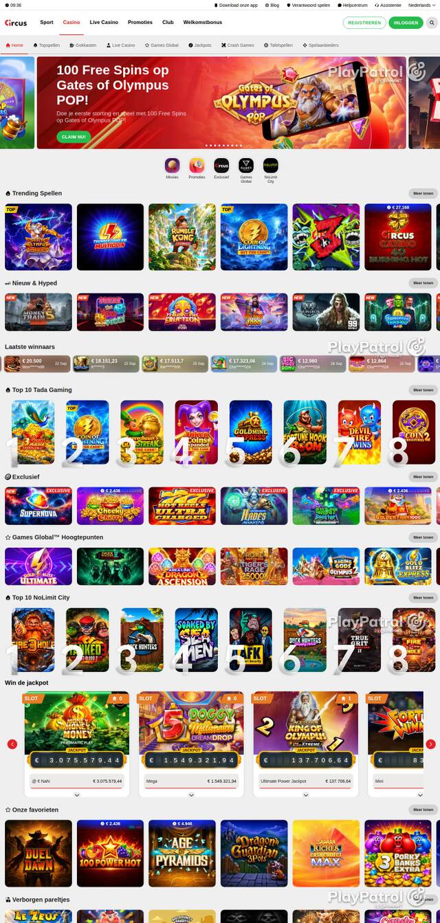 Homepage capture of Circus recorded during the scan