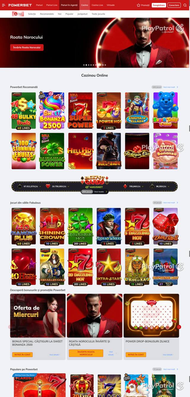 Capture of the front page of PowerBet (online.powerbet.ro) on 7 October 2026