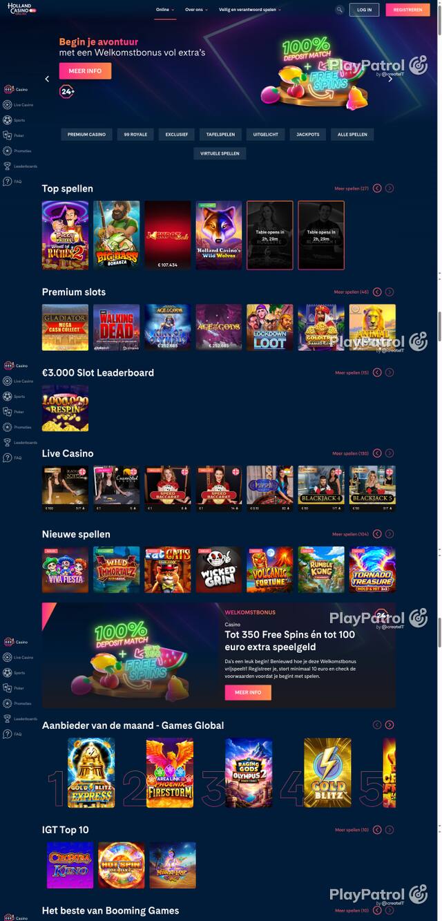 Capture of the front page of Holland Casino (hollandcasino.nl) on 20 October 2026