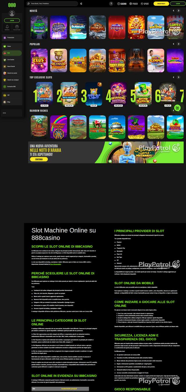 Homepage capture of 888casino recorded during the scan