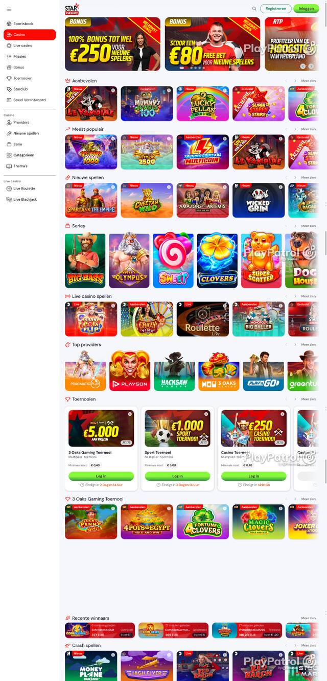 Capture of the front page of Starcasino (starcasino.nl) on 9 October 2026
