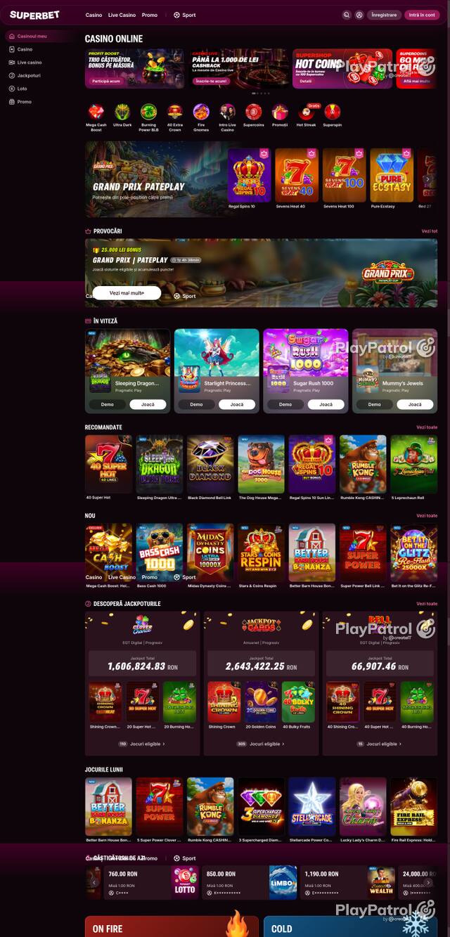 Capture of the front page of Superbet (superbet.ro) on 24 October 2026