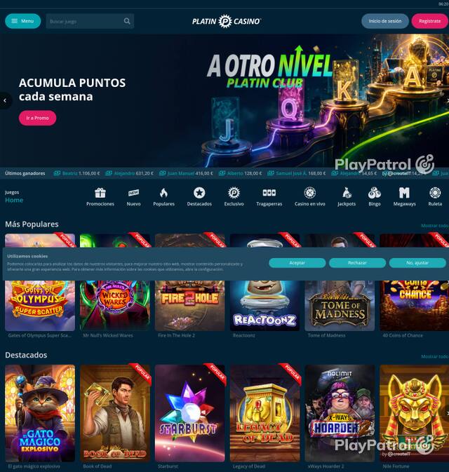 Capture of Platin Casino recorded during the scan