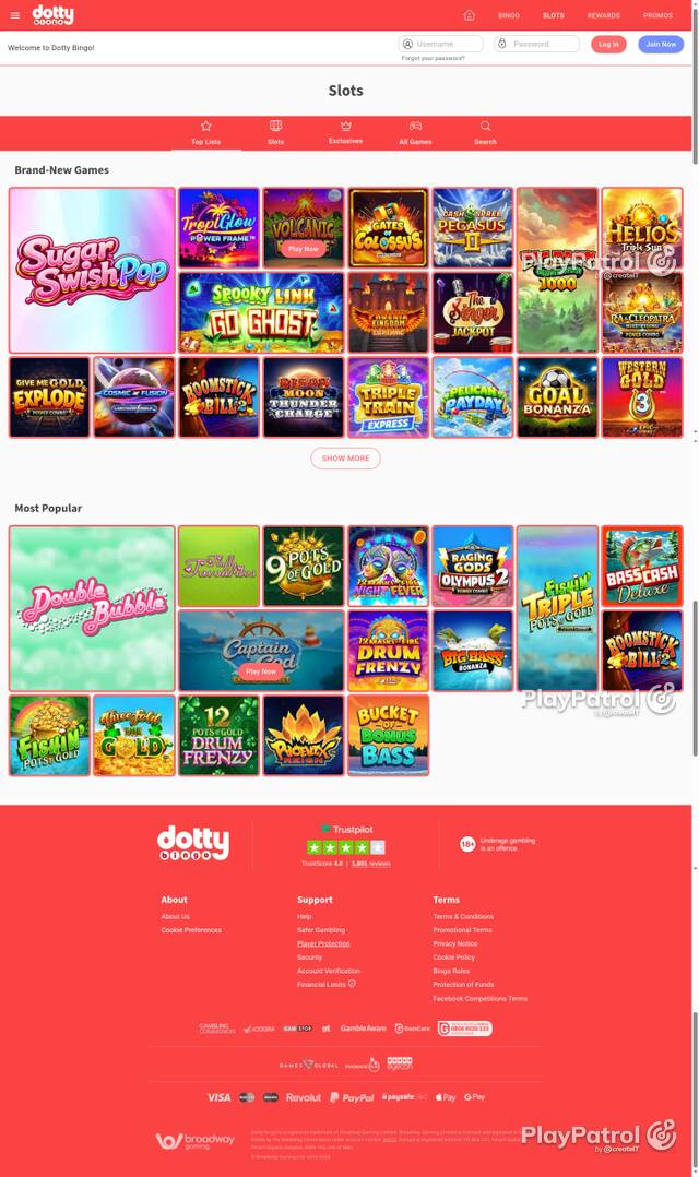 Capture of the front page of Dotty Bingo (dottybingo.com) on 22 October 2026