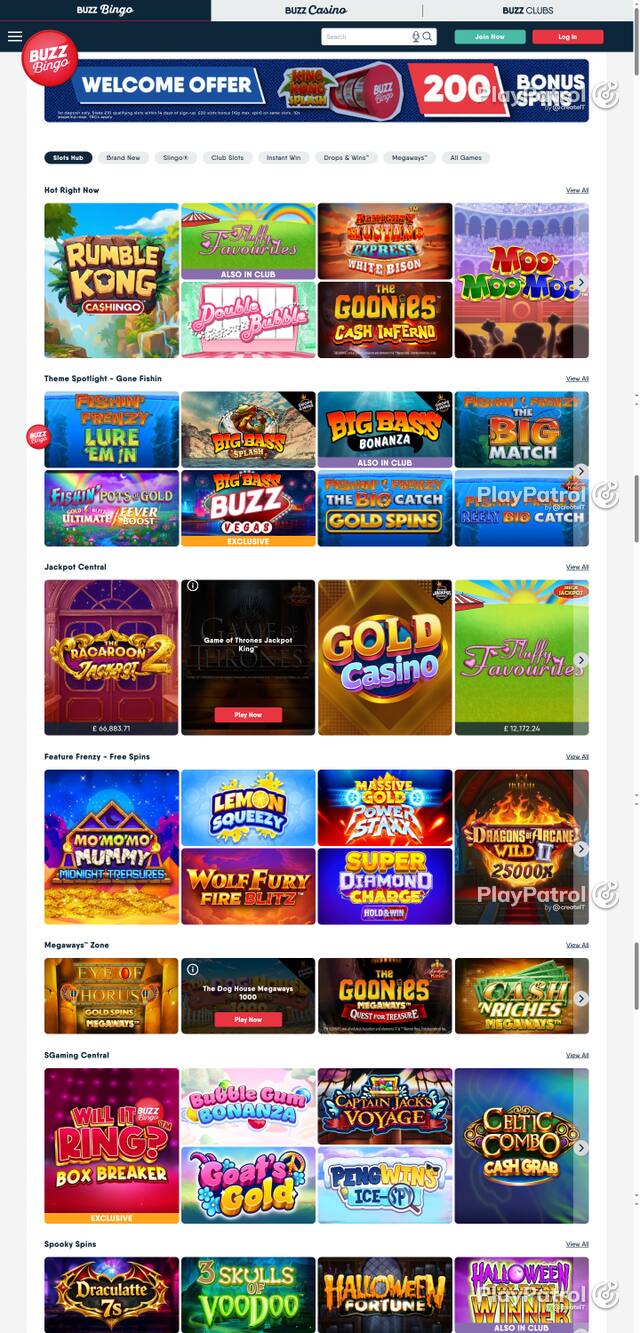 Capture of the front page of Buzz Bingo (buzzbingo.com) on 6 October 2026