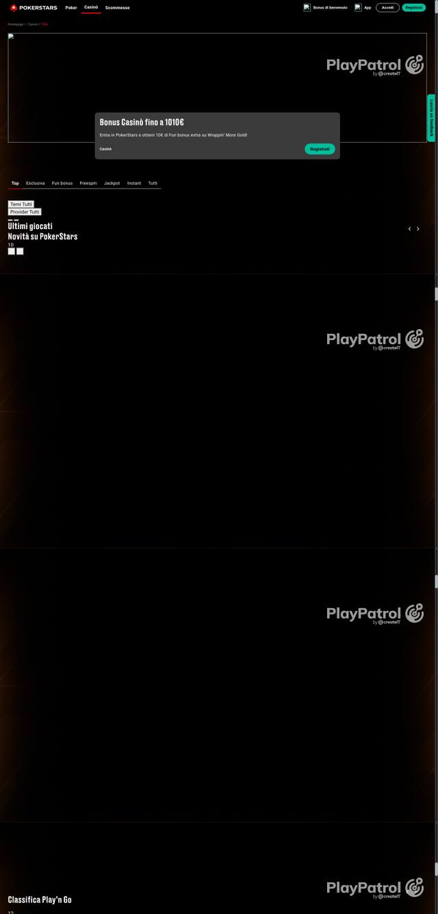 Capture of the front page of PokerStars (pokerstars.it) on 24 October 2026