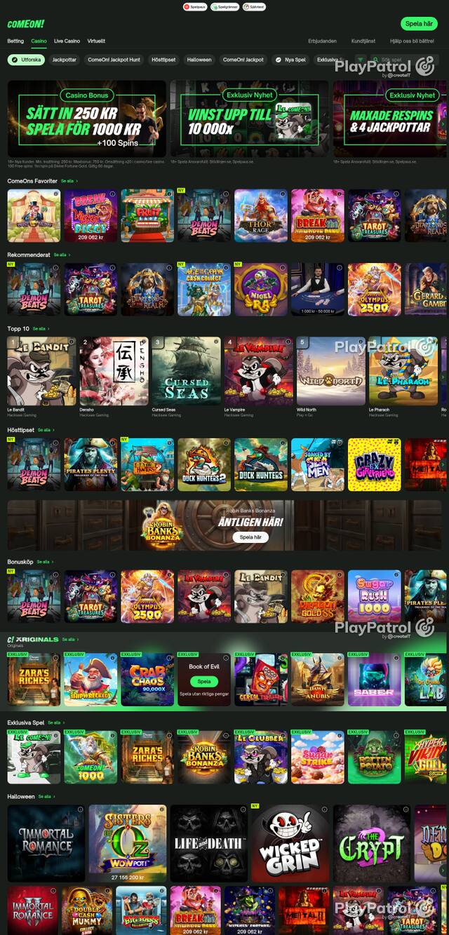 Capture of the front page of comeon.com (comeon.com) on 20 October 2026