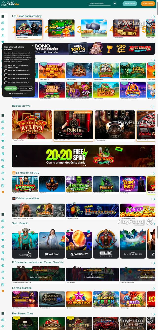 Capture of the front page of Casino Gran Vía (casinogranvia.es) on 11 October 2026