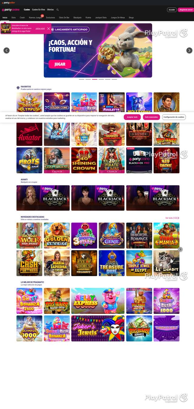 Capture of PartyCasino recorded during the scan