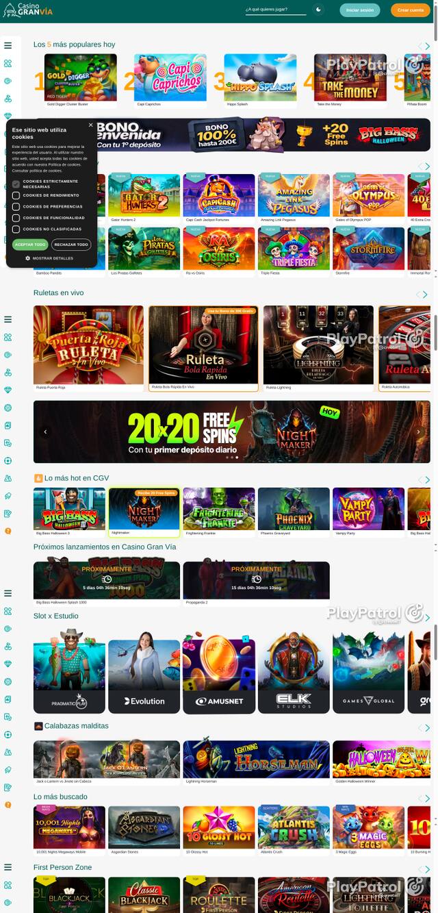 Capture of the front page of Casino Gran Vía (casinogranvia.es) on 7 October 2026