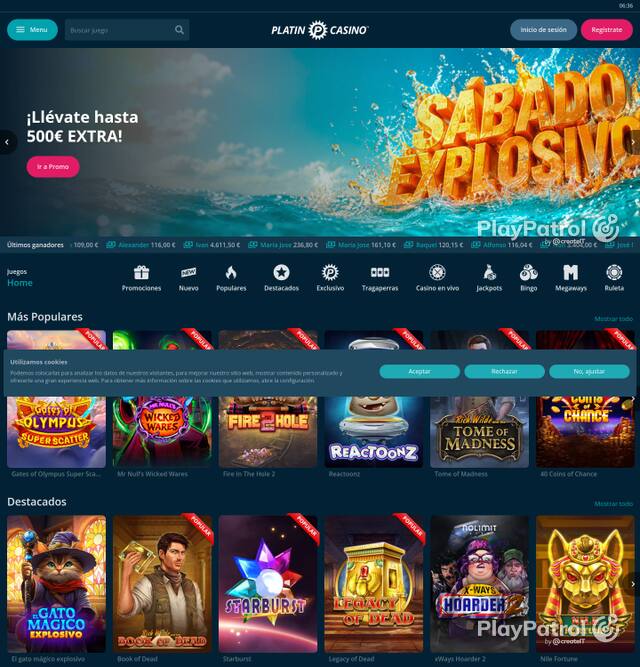 Capture of Platin Casino recorded during the scan