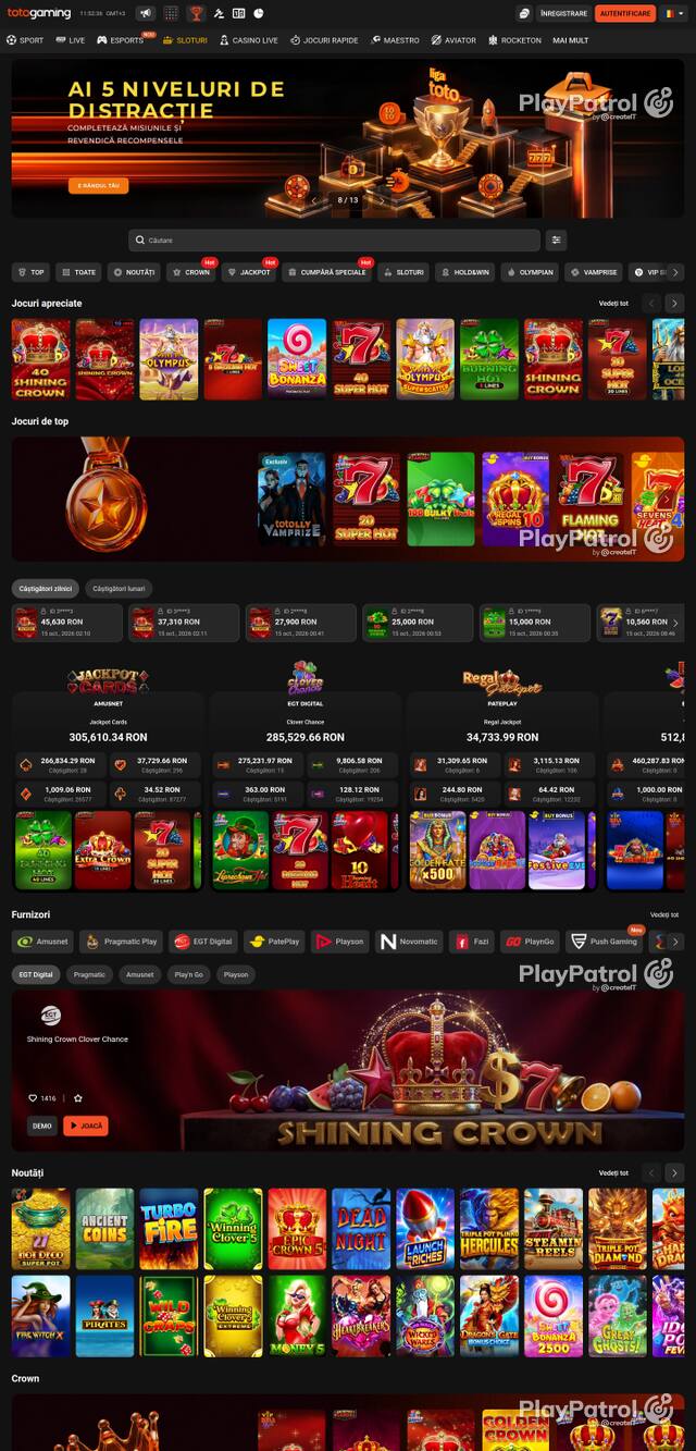 Capture of the front page of Totogaming (totogaming.ro) on 15 October 2026