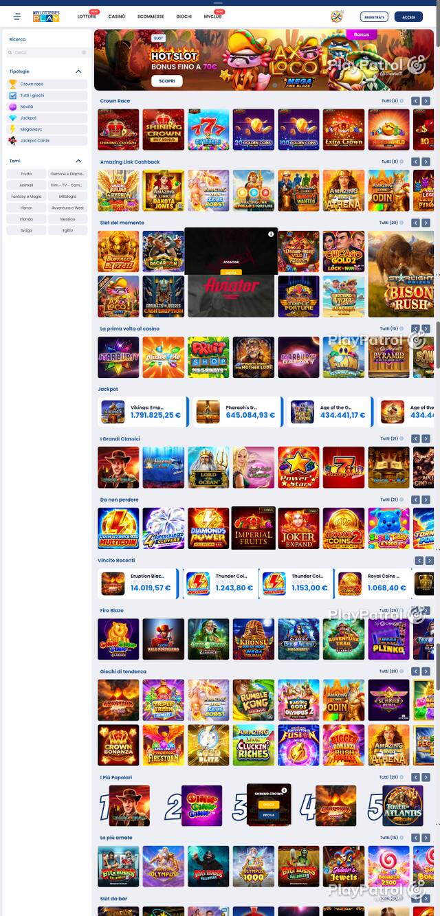 Capture of the front page of MyLotteries (mylotteriesplay.it) on 17 October 2026