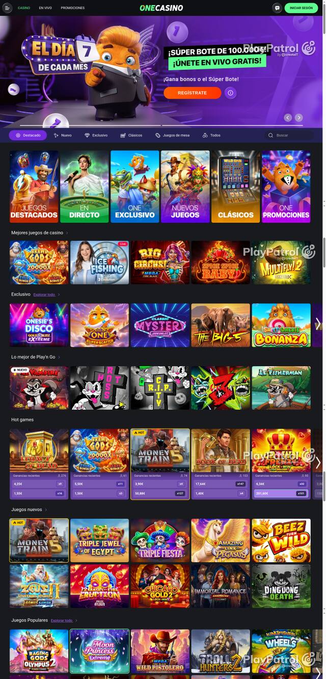 Capture of the front page of One Casino (onecasino.es) on 6 October 2026