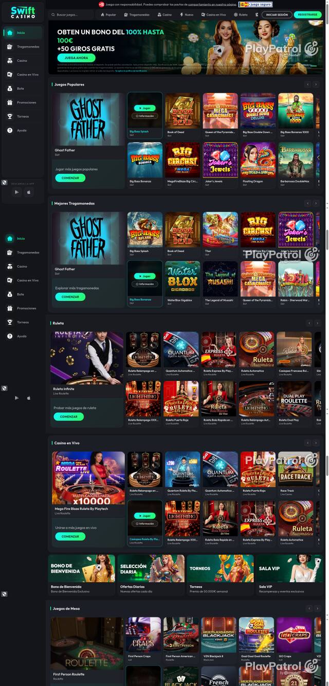 Capture of the front page of Swift Casino (swiftcasino.es) on 10 October 2026