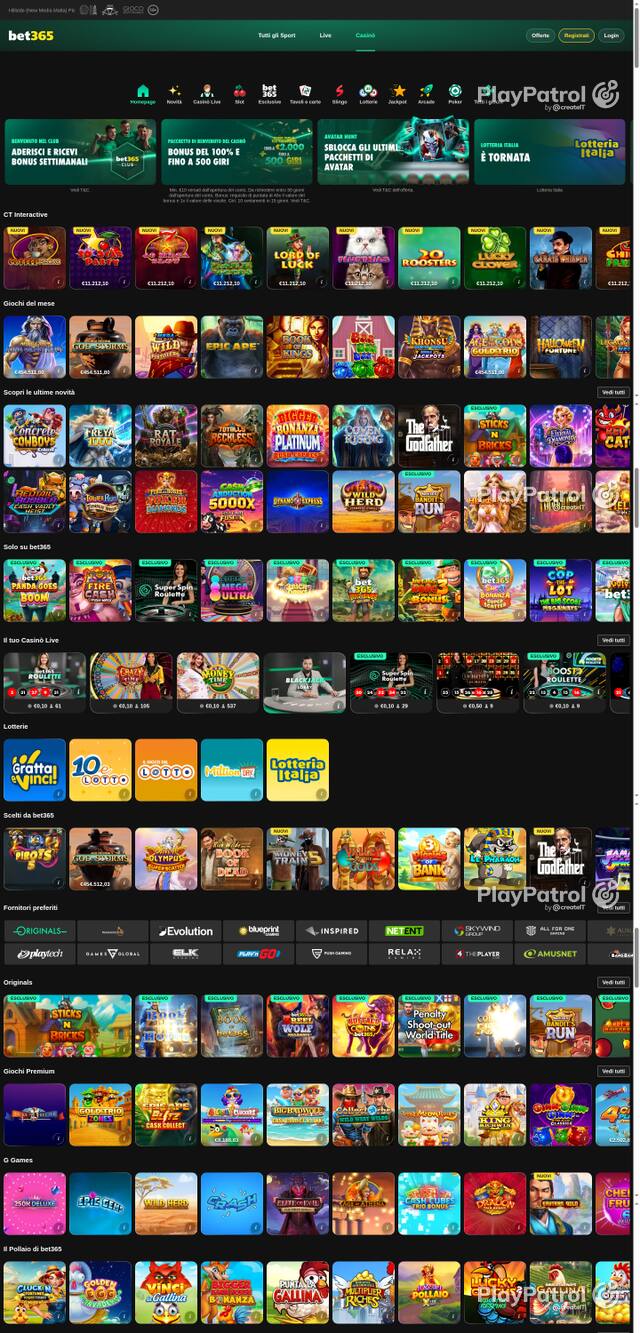 Capture of the front page of bet365 (casino.bet365.it) on 23 October 2026