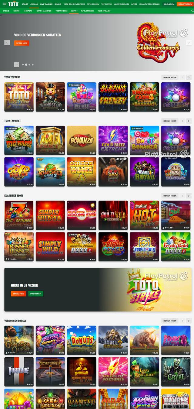 Homepage capture of TOTO Casino recorded during the scan