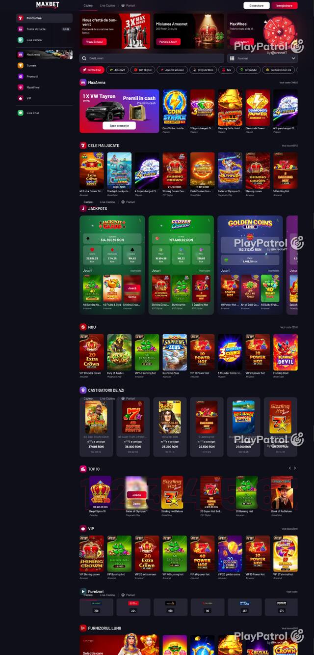 Capture of the front page of Maxbet (maxbet.ro) on 9 October 2026