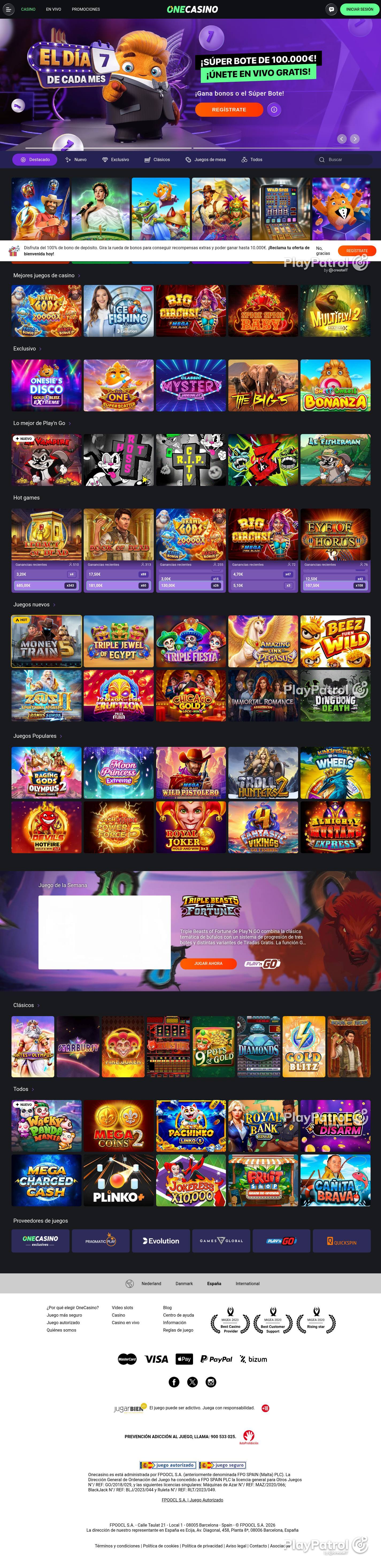 Full capture of One Casino recorded during the scan