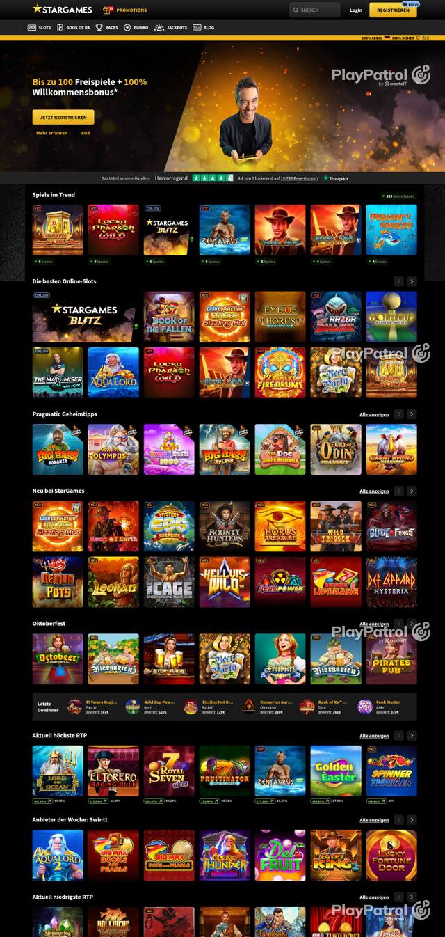 Homepage capture of StarGames recorded during the scan