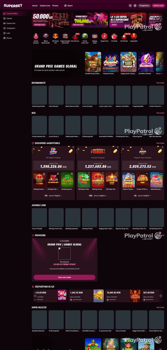 Homepage capture of Superbet recorded during the scan