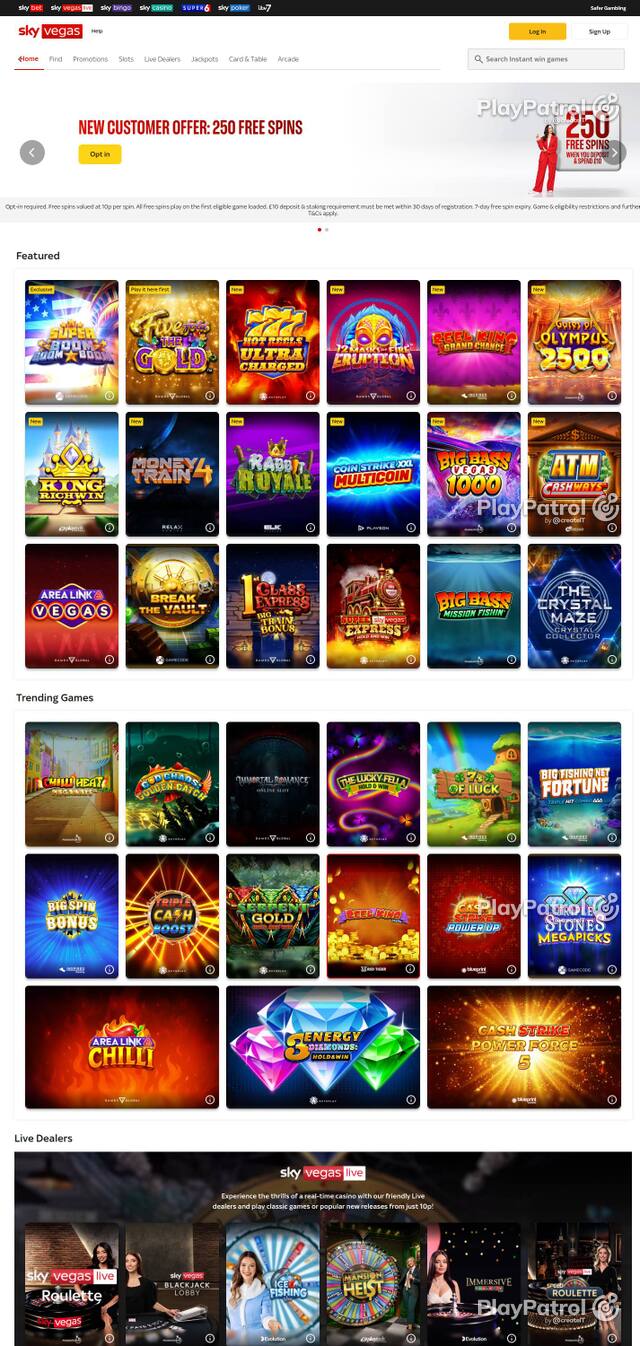 Capture of the front page of Sky Vegas (skyvegas.com) on 4 October 2026