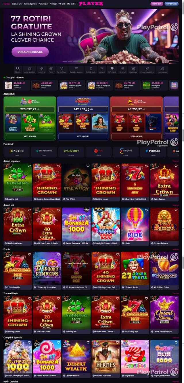 Capture of the front page of Player (player.ro) on 26 October 2026