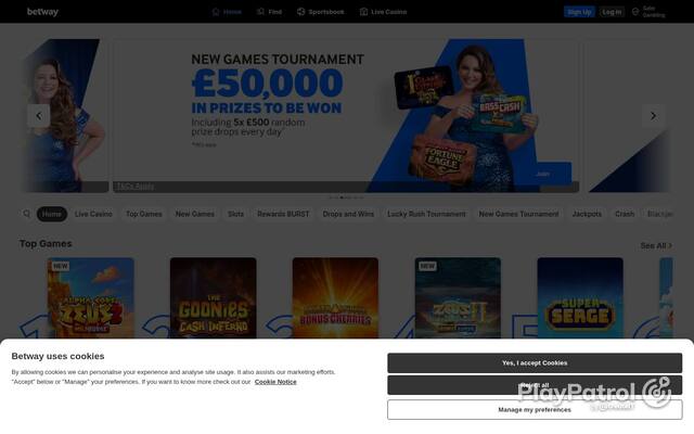 Homepage capture of Betway Casino recorded during the scan