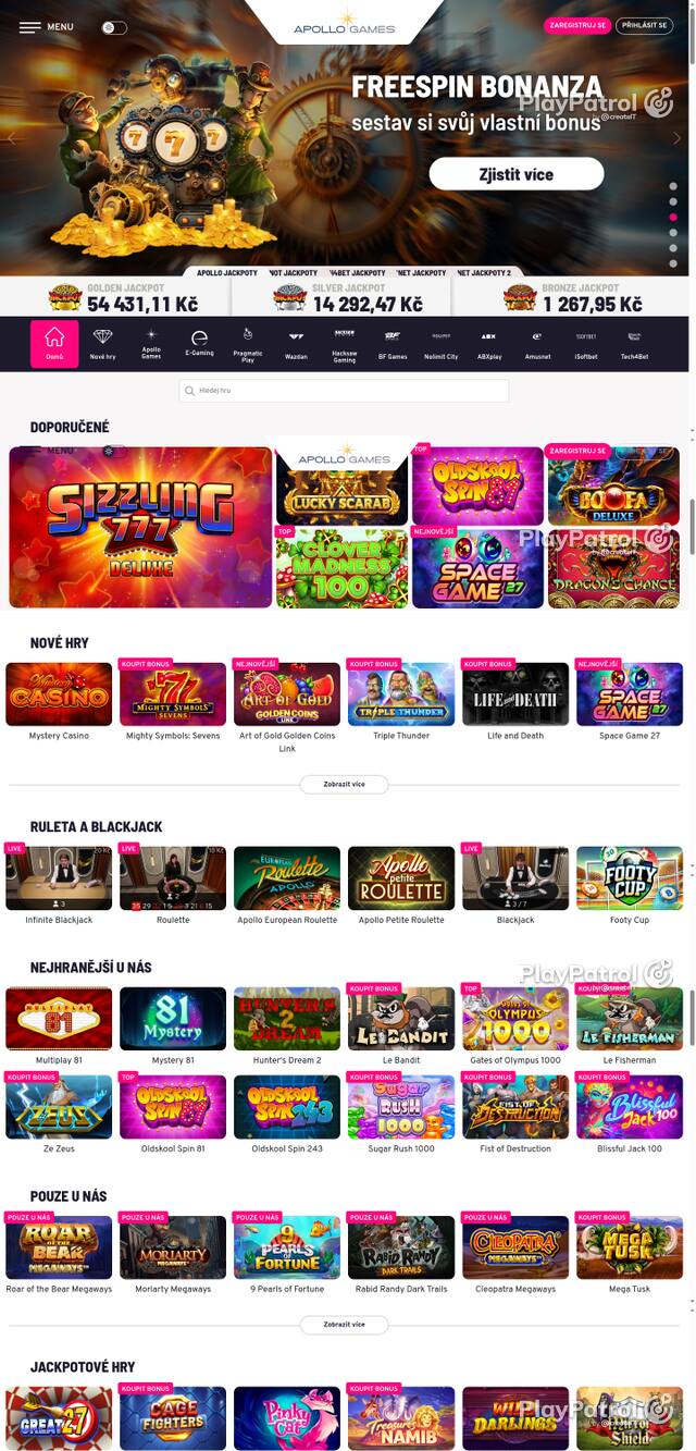 Capture of the front page of Apollo Games (apollogames.cz) on 23 October 2026