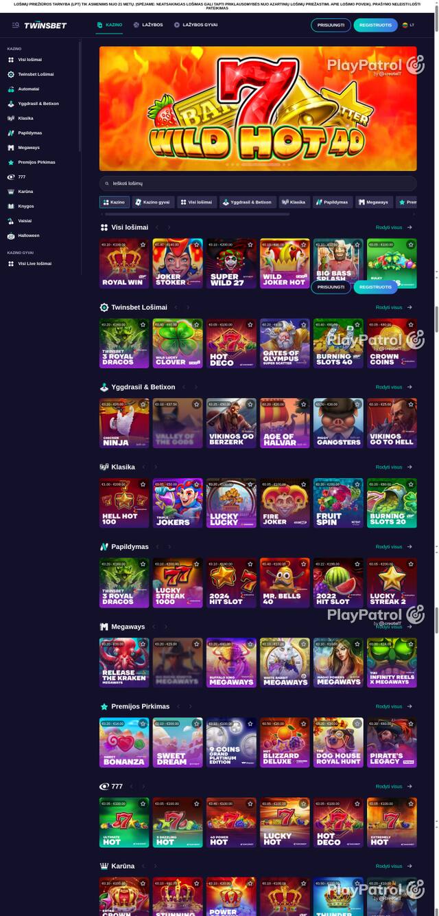 Capture of the front page of twinsbet.lt (twinsbet.lt) on 18 October 2026