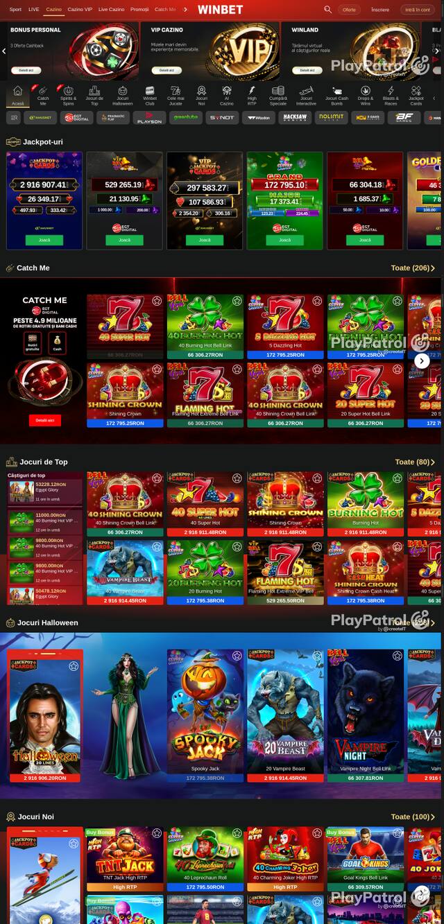 Capture of the front page of Winbet (winbet.ro) on 26 October 2026