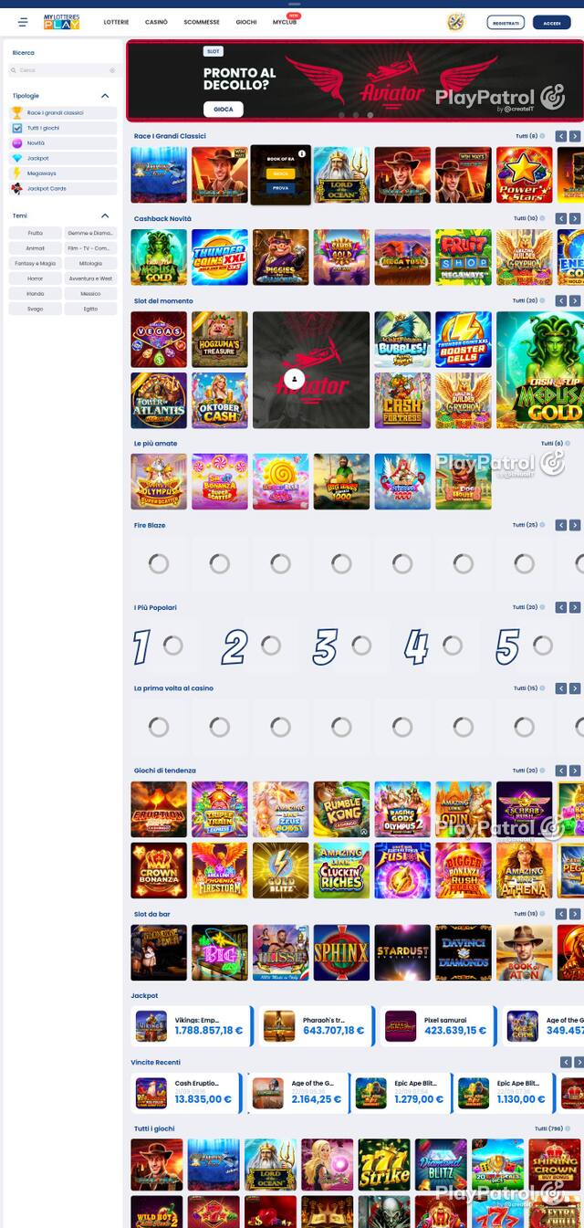 Homepage capture of MyLotteries recorded during the scan