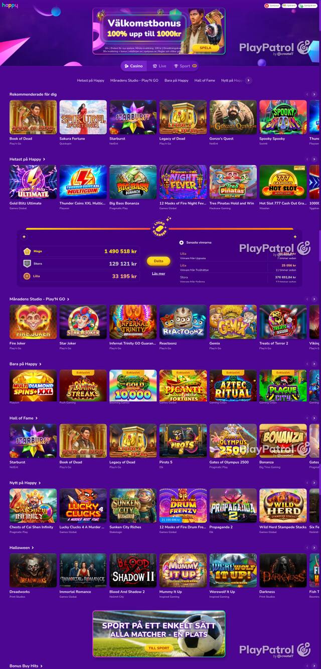 Front page of happycasino.se as captured on 27 October 2026