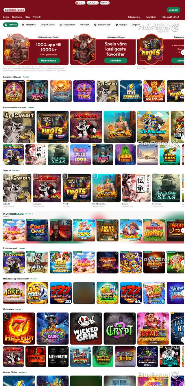 Front page of casinostugan.com as captured on 29 October 2026