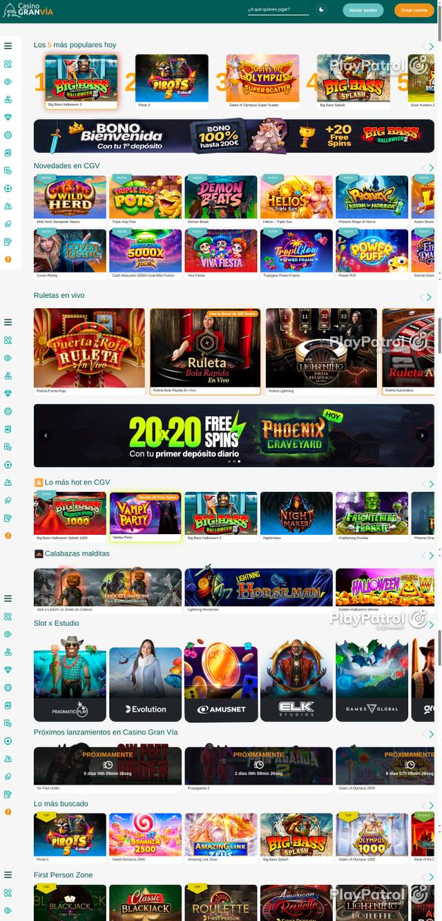 Capture of the front page of Casino Gran Vía (casinogranvia.es) on 20 October 2026