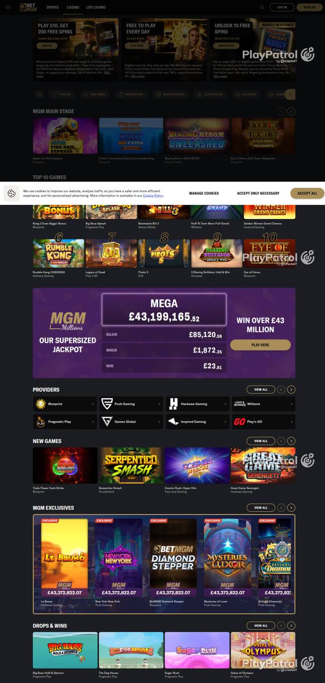 Homepage capture of BetMGM UK recorded during the scan