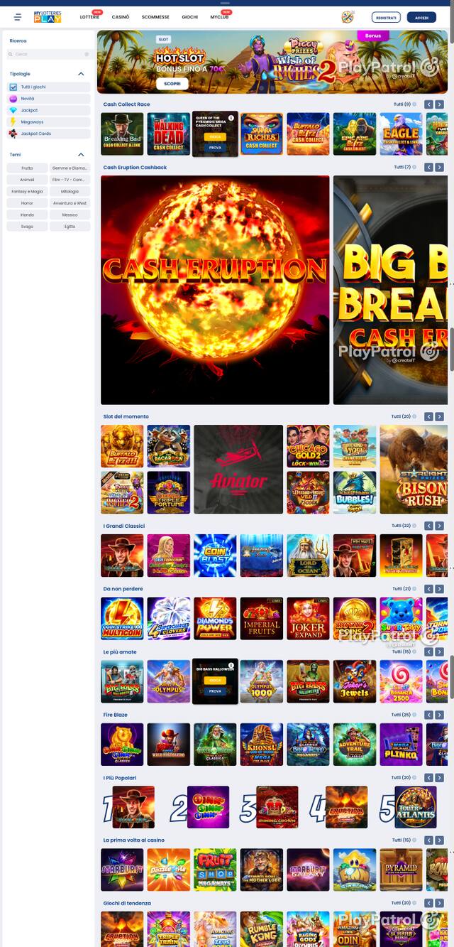 Capture of the front page of MyLotteries (mylotteriesplay.it) on 10 October 2026