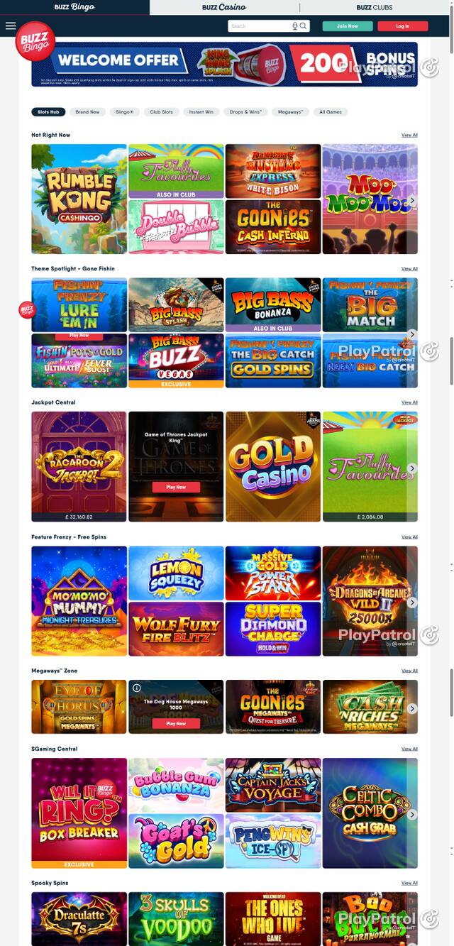 Capture of the front page of Buzz Bingo (buzzbingo.com) on 11 October 2026