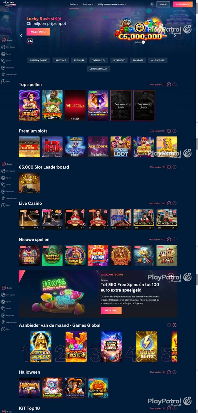 Capture of the front page of Holland Casino (hollandcasino.nl) on 28 October 2026