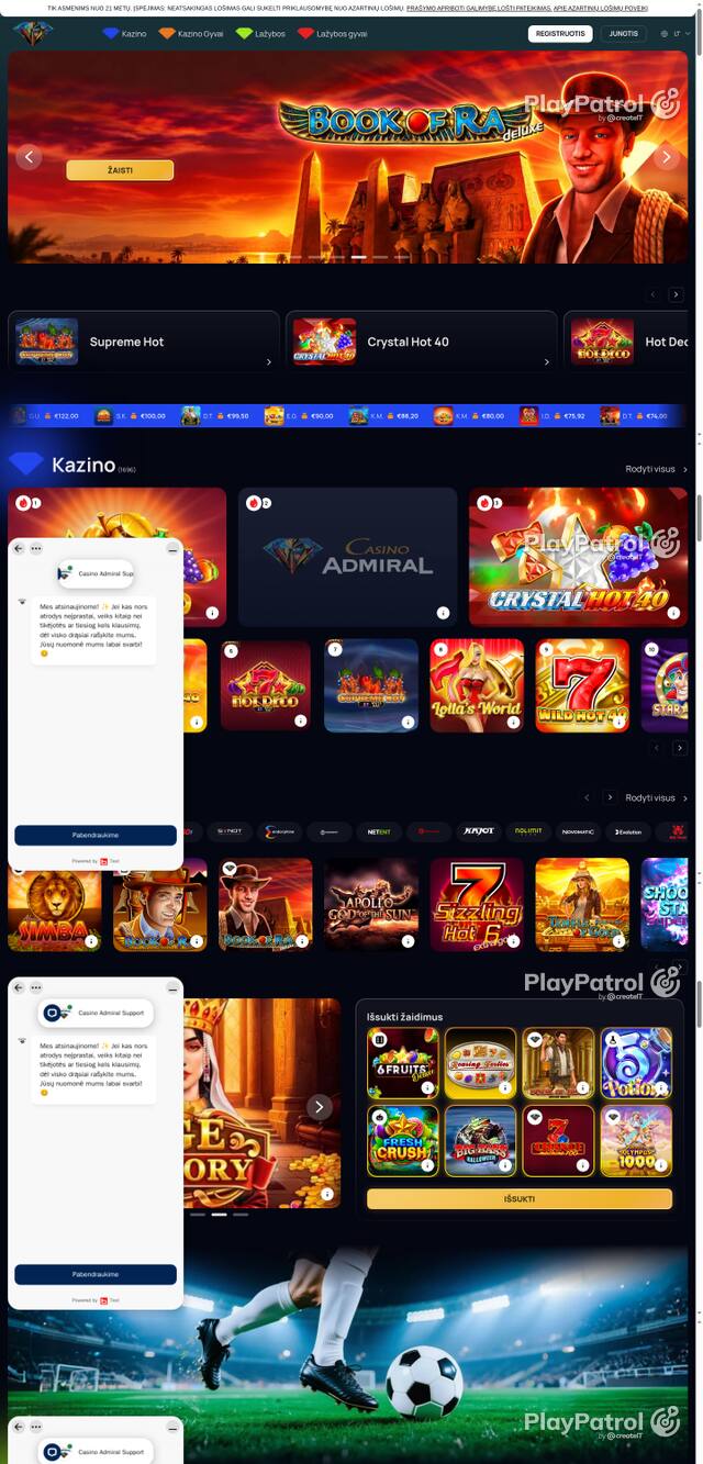 Capture of the front page of casinoadmiral.lt (casinoadmiral.lt) on 18 October 2026
