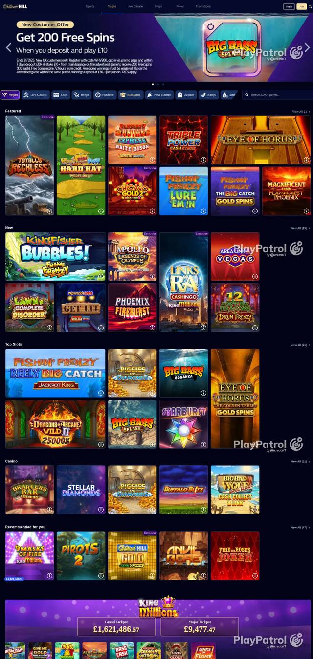 Homepage capture of William Hill recorded during the scan