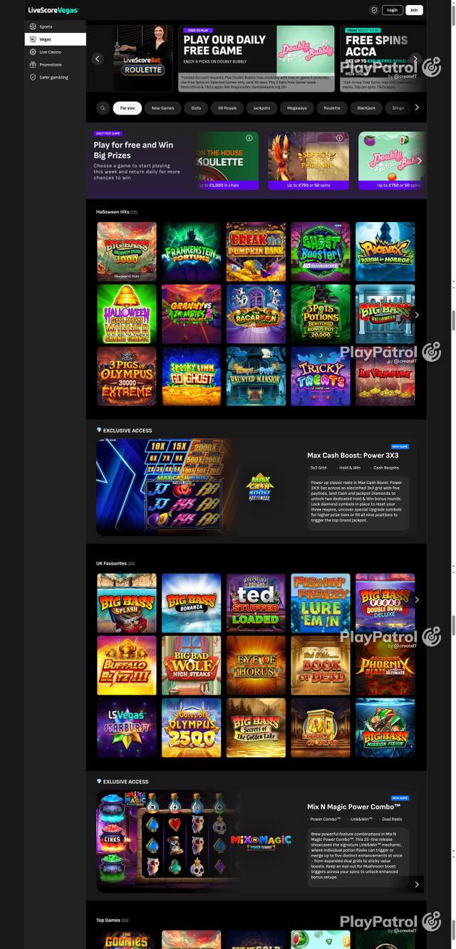 Capture of the front page of LiveScore Vegas (livescorebet.com) on 26 October 2026