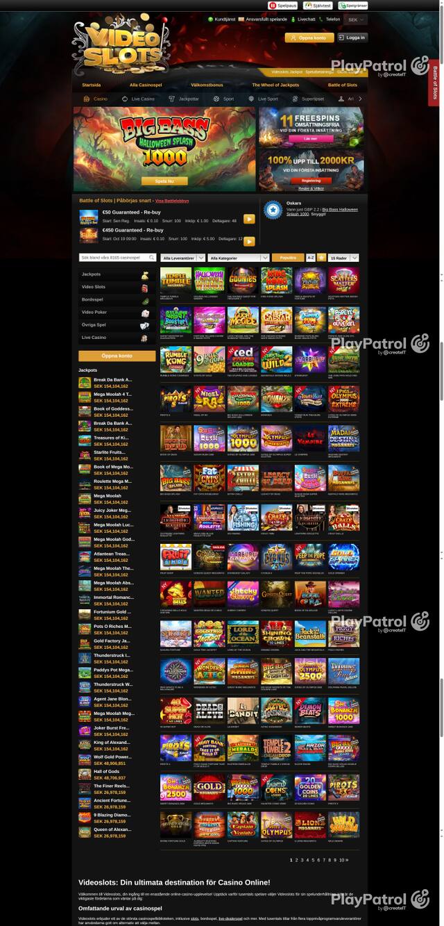 Capture of the front page of videoslots.com (videoslots.com) on 19 October 2026