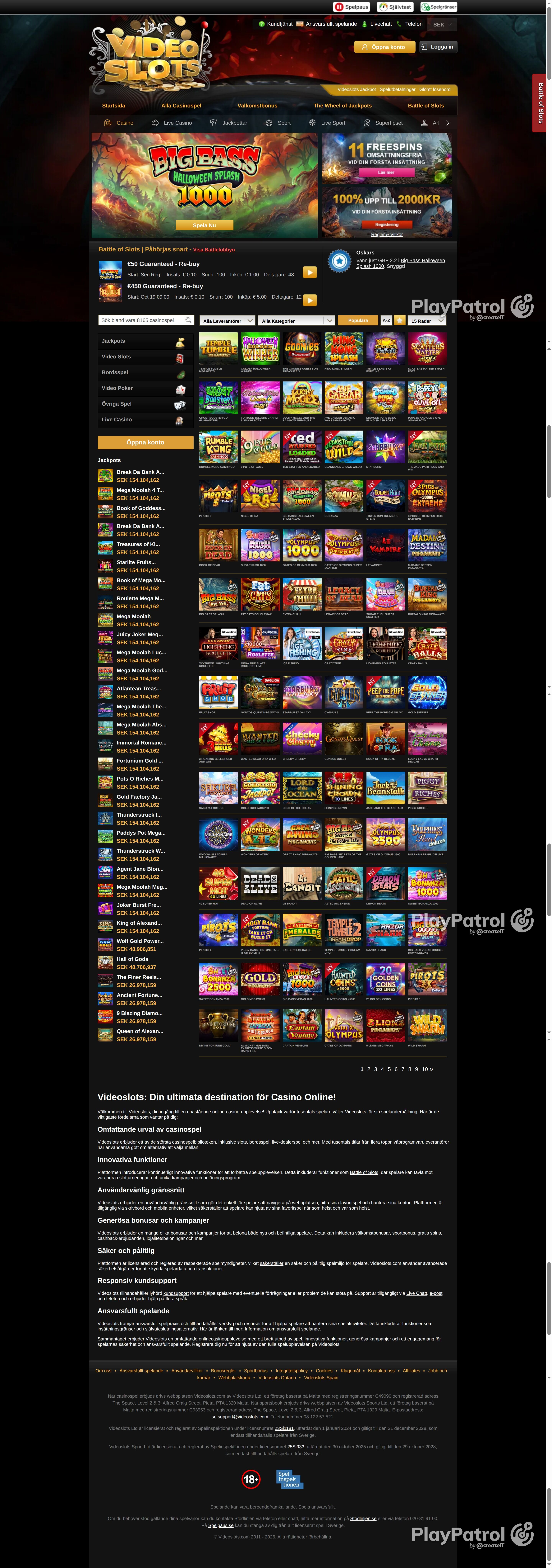 Full capture of videoslots.com recorded during the scan