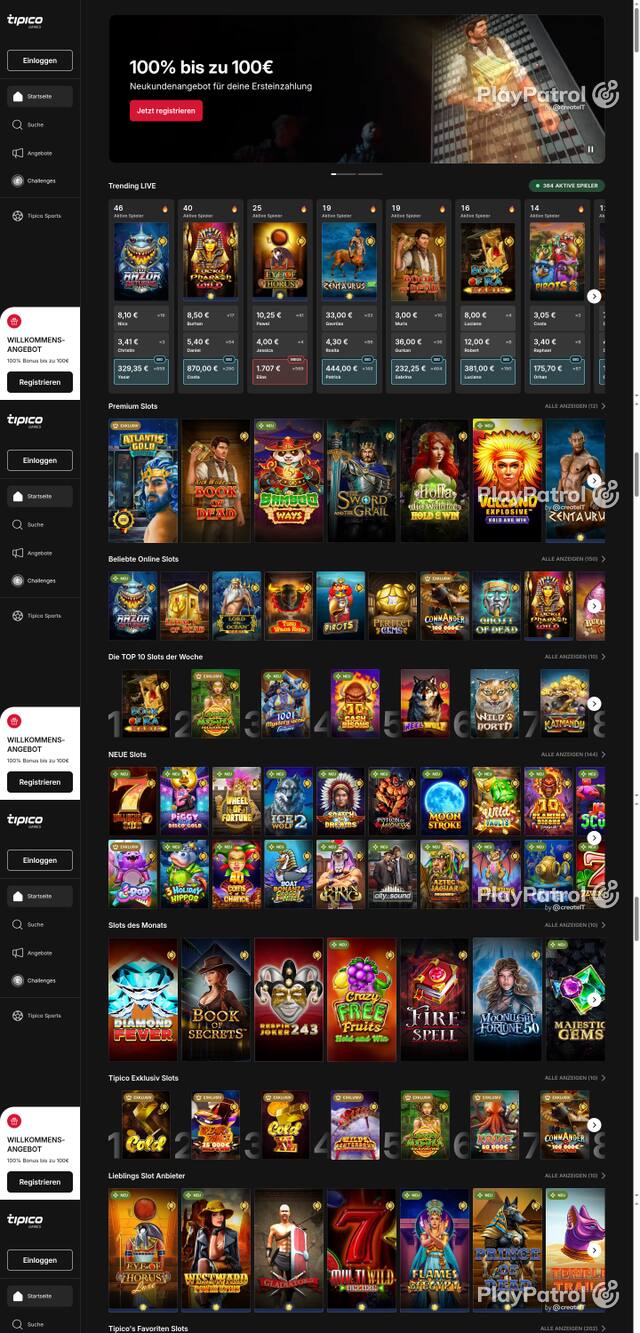 Capture of the front page of Tipico Games (games.tipico.de) on 15 October 2026