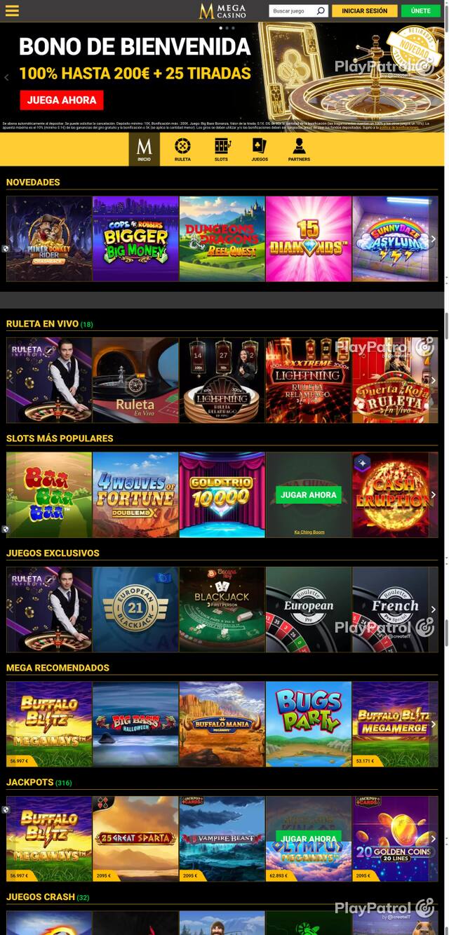 Capture of the front page of Mega Casinos (megacasinos.es) on 17 October 2026