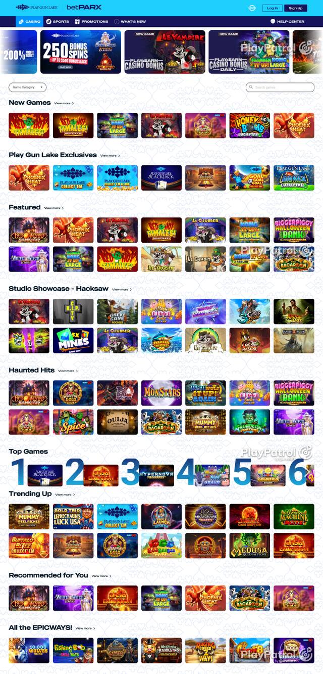 Front page of playgunlake.com as captured on 27 October 2026