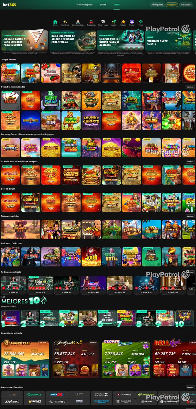 Capture of the front page of Bet365 Casino (casino.bet365.es) on 22 October 2026