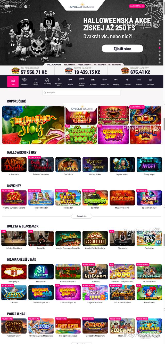 Capture of the front page of Apollo Games (apollogames.cz) on 30 October 2026