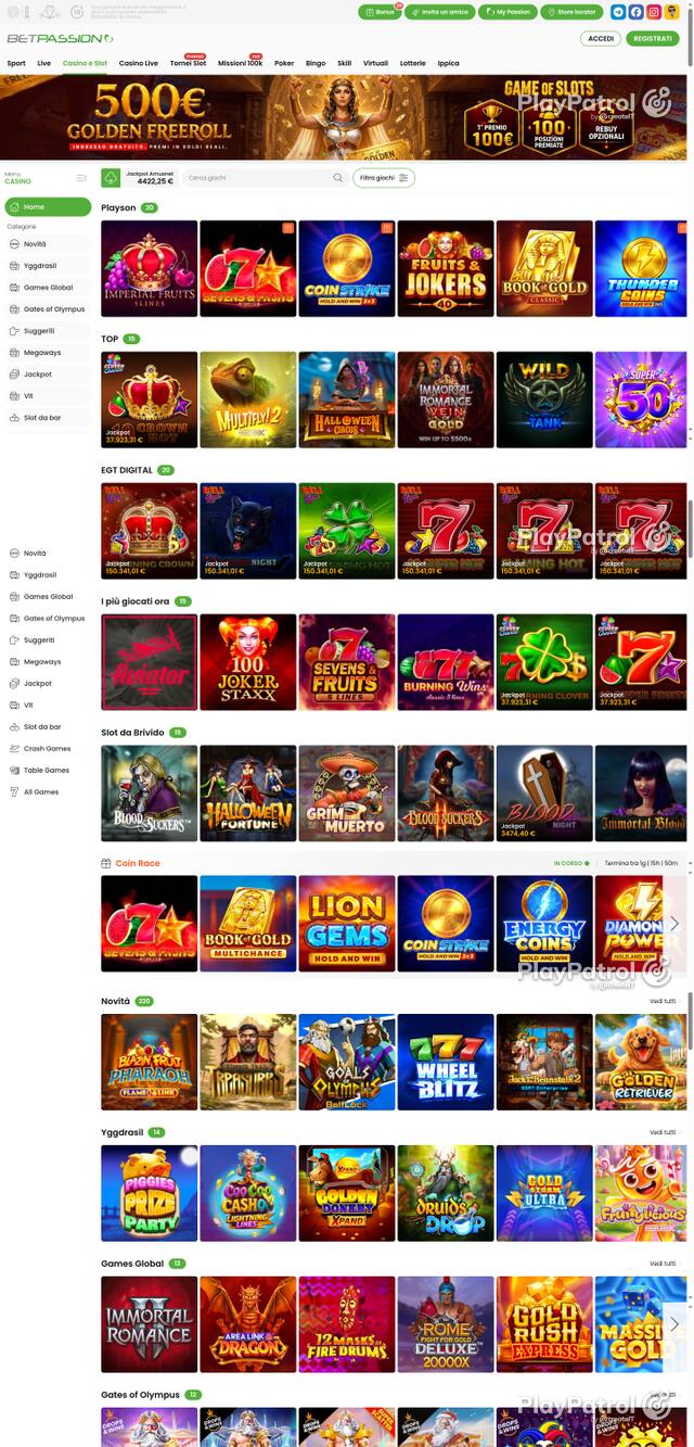 Capture of the front page of Betpassion (betpassion.it) on 24 October 2026